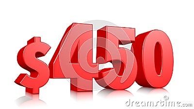 450$ Four hundred and fifty price symbol. red text number 3d render with dollar sign on white background Stock Photo