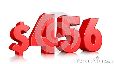 456$ Four hundred and fifty six price symbol. red text number 3d render with dollar sign on white background Stock Photo