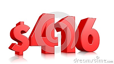 416$ Four hundred and sixteen price symbol. red text number 3d render with dollar sign on white background Stock Photo