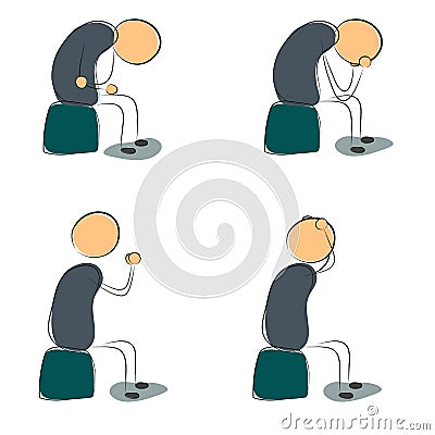 Four icon depressed sitting man Vector Illustration