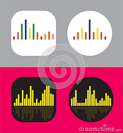 Four Icons Design with Waves of the equalizer. EQ Vector Illustration. Voice Memo Recorder Icon. Square and Cirlce Shape Vector Illustration