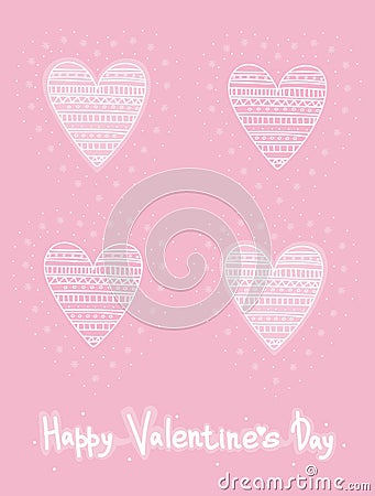 Four identical Sketch hearts with ornament. Hand drawn cute greeting card Valentines day. Vector Illustration