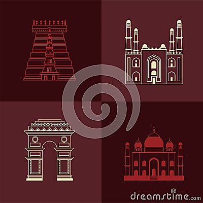 four india independence icons Vector Illustration