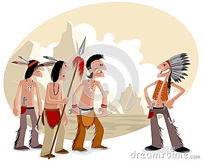 Four indians in prairie Vector Illustration