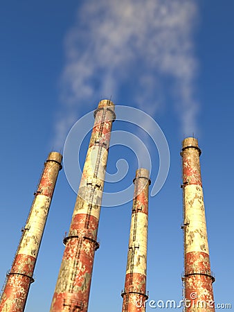 Four industrial chimneys Stock Photo