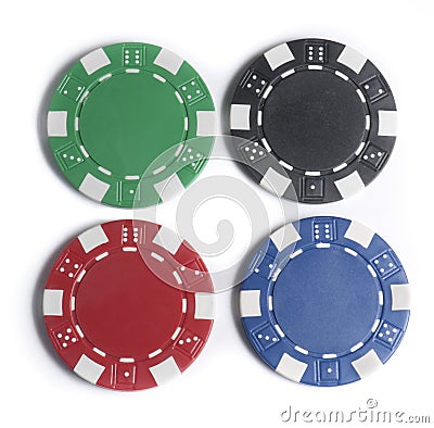 Four isolate colorful poker chips Stock Photo
