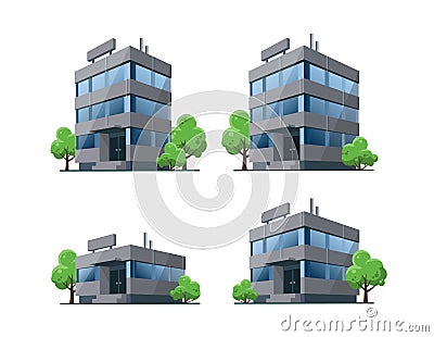 Four isolated business office vector building illustrations icons in perspective view Vector Illustration