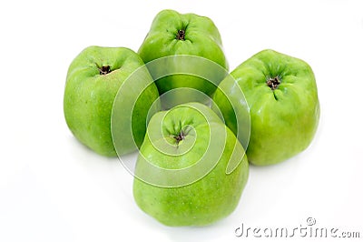 Four Isolated Green Organic Cooking Apples Stock Photo