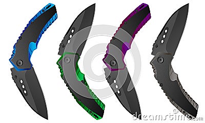 Four isolated realistic folding knives Vector Illustration