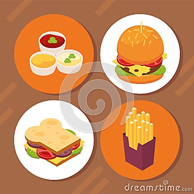 four isometric fast food icons Vector Illustration