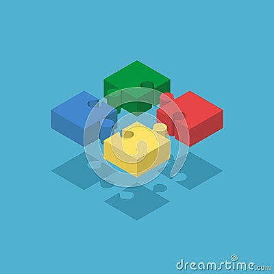 Four isometric puzzle pieces Vector Illustration