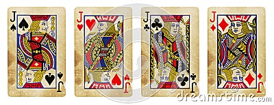 Four Jacks Vintage Playing Cards - isolated Stock Photo