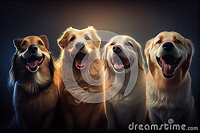 portrait of four joyful dogs,Generated Ai Stock Photo