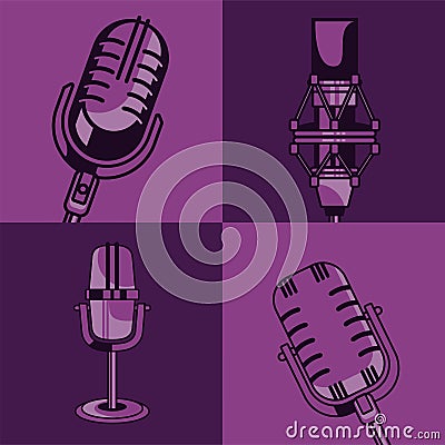 four karaoke mics Vector Illustration