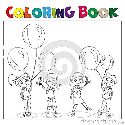 Four kids with ballons Vector Illustration