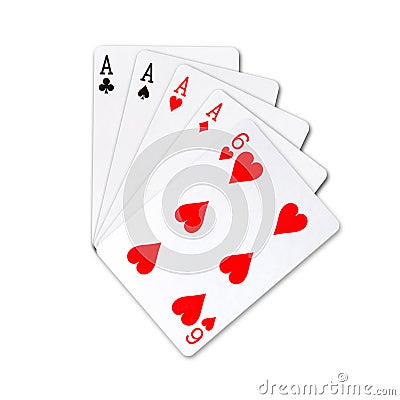 Four of a Kind, Playing cards, isolated on a white background. Poker hands. Design element. Playing cards Stock Photo