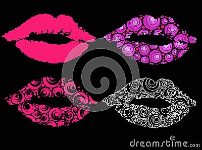 Lips in different style on a black background, vector Vector Illustration