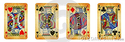 Four Kings Vintage Playing Cards - isolated Stock Photo