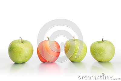 Four large fresh apples in the row isolated with clipping path Stock Photo