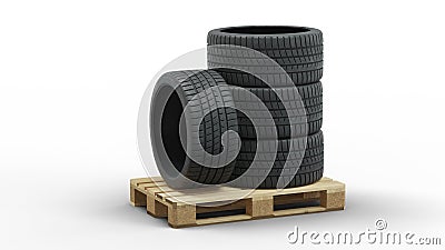 Four Large Sport Tire Stacked on a wood pallet Stock Photo