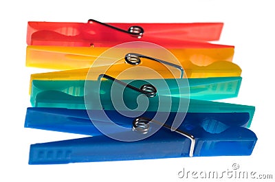 Four laundry pins - different colors Stock Photo