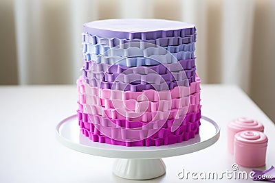 four-layer birthday cake with fondant decor Stock Photo