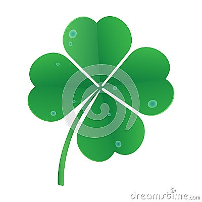 1 four-leaf clover with dew drops Cartoon Illustration