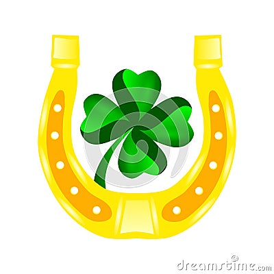 Four leaf clover in horseshoe Vector Illustration