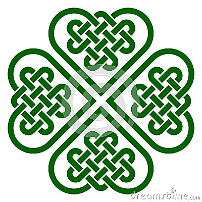 Four-leaf clover shaped knot made of Celtic heart shape knots Vector Illustration
