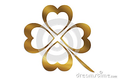 Four leaf lucky clover leaf on black background. Cartoon Illustration