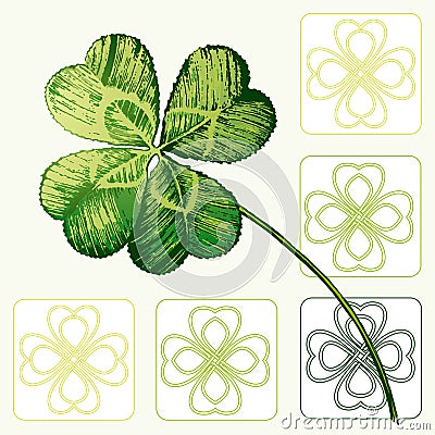 Four Leafed Clovers Vector Illustration