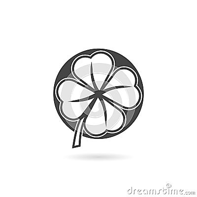 Four leafed shamrock icon with shadow Vector Illustration