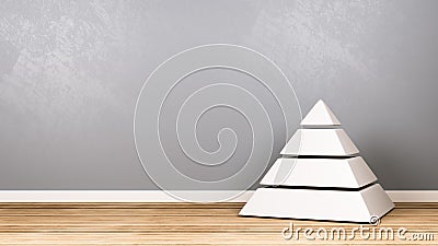 Four Levels White Pyramid on Wooden Floor Against Wall Stock Photo