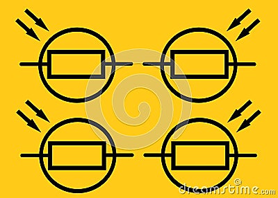 Four Light Dependent Resistor LDR Photoresistor electrical symbols golden yellow backdrop Cartoon Illustration