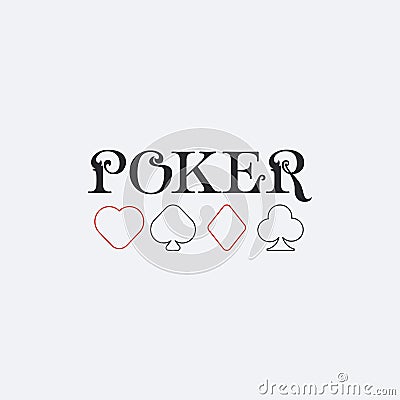 Four Linear Poker playing symbols. Spades Hearts Diamonds and Club icon. Stock vector illustration isolated on white Vector Illustration