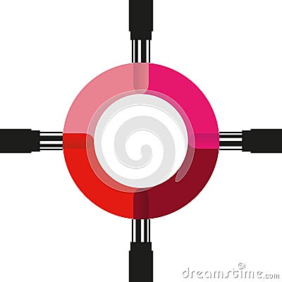 Four lipsticks paint circle color lines. Lipstick color choice. Vector Illustration