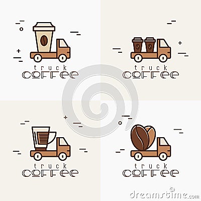 Four logos for street cafe contains coffee truck Vector Illustration