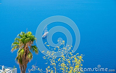 Four-mast cruise ship in harbor below Stock Photo