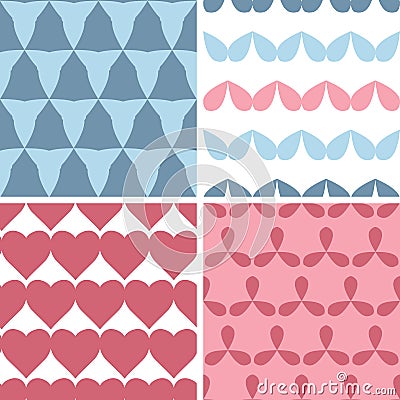 Four matching bold shapes seamless patterns background set Vector Illustration