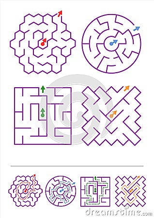 Number Names Worksheets simple maze for kids : Four Maze Games With Answers Stock Vector - Image: 41152152