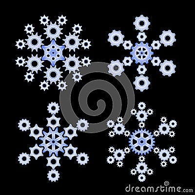 Four mechanical snowflakes Vector Illustration