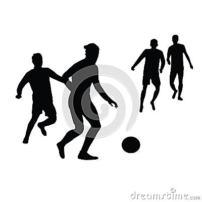 Four men playing fotball, body silhouette vector Vector Illustration