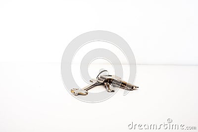 Four metal keys on ring bunch Stock Photo