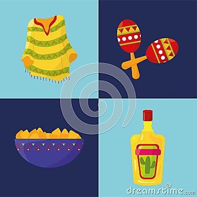 four mexican icons Vector Illustration