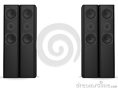 Four modern matte black music speakers Stock Photo