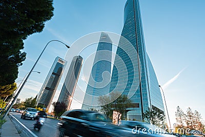 The four modern skyscrapers or Cuatro Torres in Madrid, Spain Editorial Stock Photo