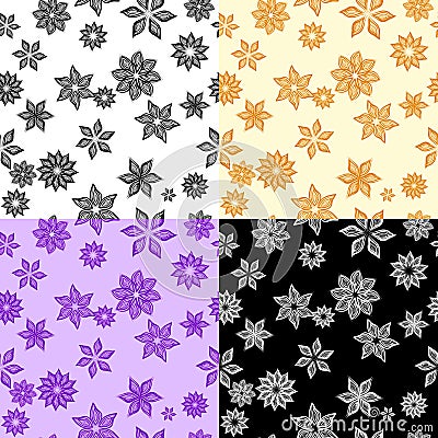Four monochrome flower patterns Vector Illustration