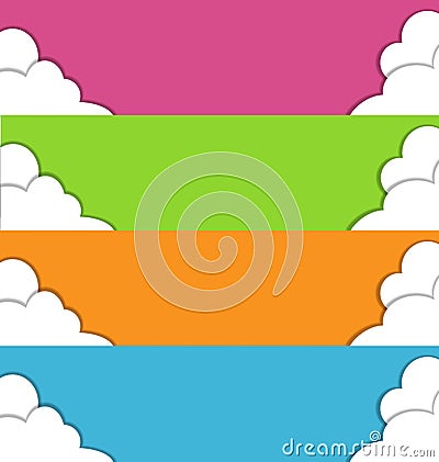 Four multicolored spring banners with clouds Vector Illustration