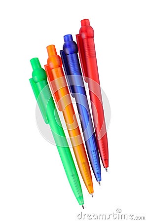 Four multicoloured ball point pens Stock Photo