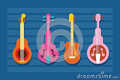 four musical guitars instruments Vector Illustration